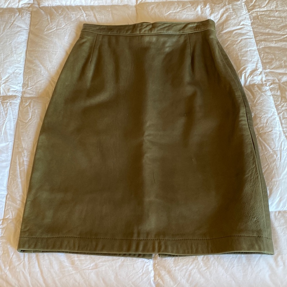 Knee length, lined leather skirt.